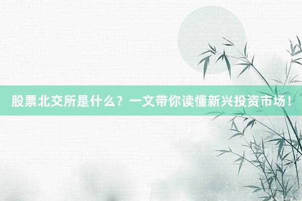 股票北交所是什么？一文带你读懂新兴投资市场！